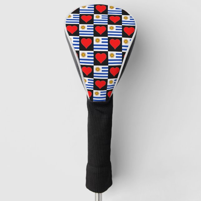 Uruguayan Golf Lover Heart and Flag Fun Uruguay Golf Head Cover (Front)