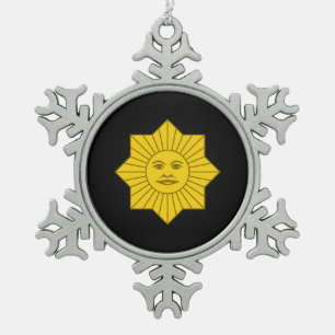 Uruguayan Sun of May Snowflake Pewter Christmas Ornament