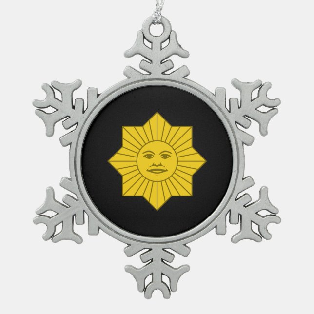 Uruguayan Sun of May Snowflake Pewter Christmas Ornament (Front)
