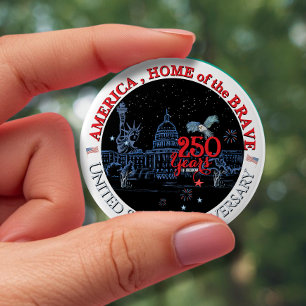 US 250 America Home of the Brave   Landmarks 4 Inch Round Button