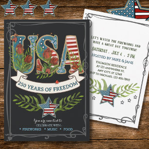US 250 Years of Freedom Charcoal 4th July  Invitation