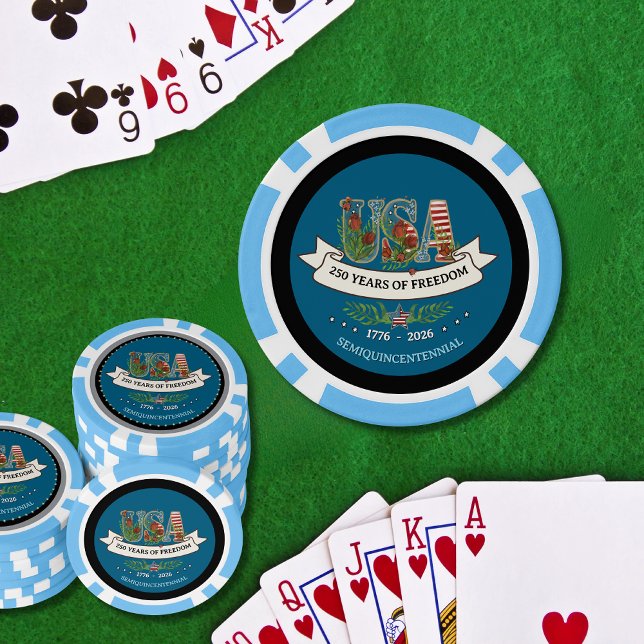 US 250 Years of Freedom Light Blue & Navy  Poker Chips (US 250 Years of Freedom Light Blue & Navy Poker Chips)