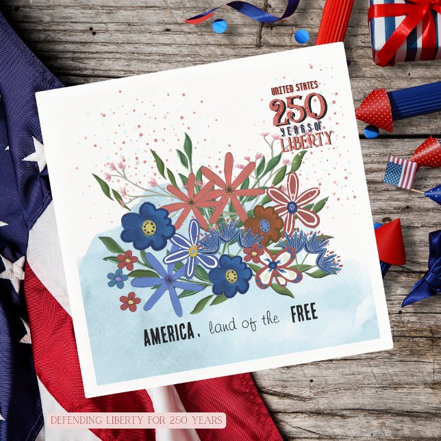 US 250 Years of Liberty Floral Patriotic Napkin (US 250 Years of Liberty Floral Patriotic Napkin)