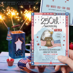 US 250th Anniversary Hand Drawn Bell Eagle Invitation