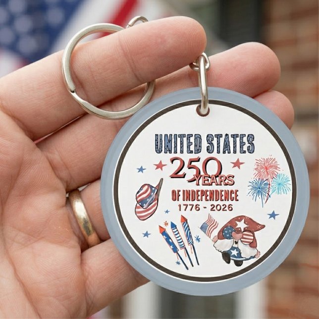 US 250th Anniversary Patriotic Gnome Keychain (USA 250th Anniversary Patriotic Gnome Keychain)