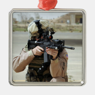 US Air Force Airman conducts security Metal Ornament