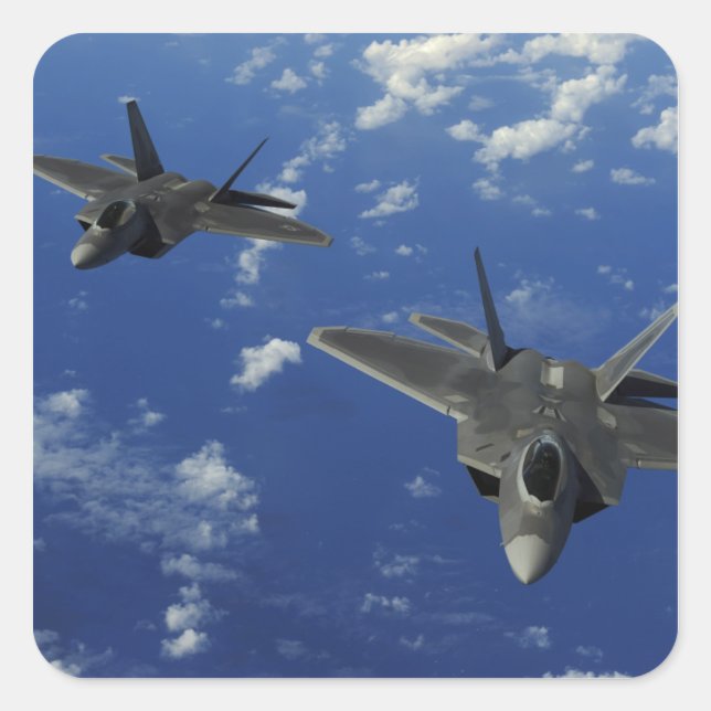 US Air Force F-22 Raptors in flight near Guam Square Sticker (Front)