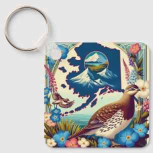 US Alaska's State Bird and Flower Design Keychain