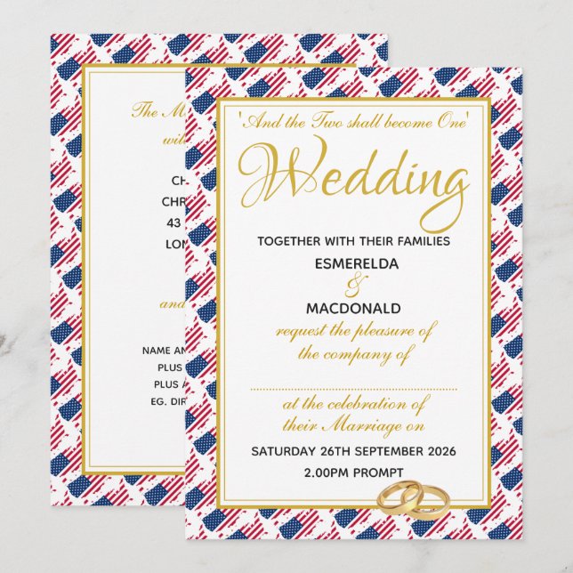 US AMERICA Christian Scripture Custom Wedding Invitation (Front/Back)