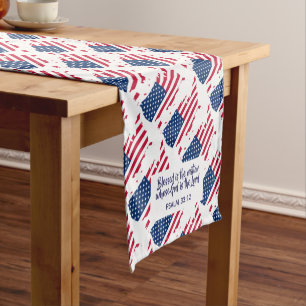 US AMERICA FLAG Blessed Nation Scripture Verse Short Table Runner