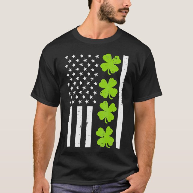 US America Flag Shamrock Clover St Patricks Day T-Shirt (Front)