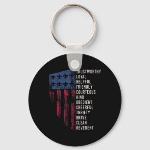 Us America Flag Vintage Scouting Law Keychain