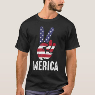 US American Flag and Patriotic Peace Sign of Hand T-Shirt