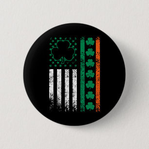 Us American Flag Clovers St Patricks Irish Shamroc 2 Inch Round Button
