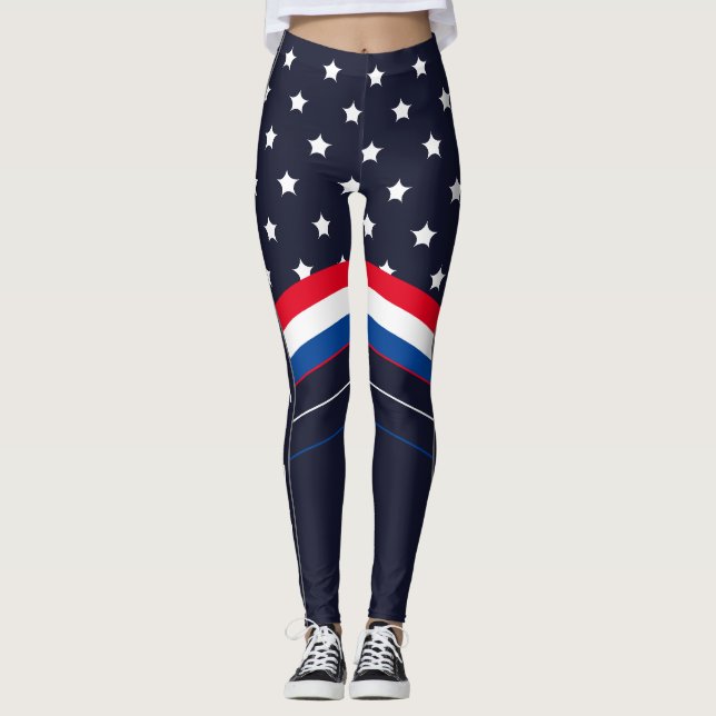 US American Flag Custom Name Patriotic Athletic  Leggings (Front)