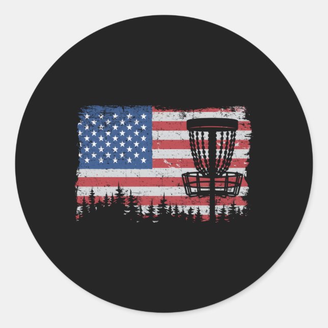 Us American Flag Disc Golf Basket Frisbee Disc Gol Classic Round Sticker (Front)