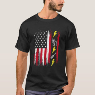 US American Flag  Electricity  Electrician Lineman T-Shirt