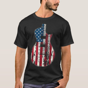 Us American Flag Guitar Musician Distressed Guitar T-Shirt