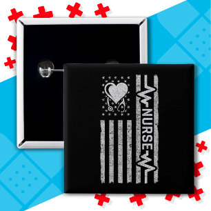 US American Flag Hero Heart Nurse Appreciation 2 Inch Square Button
