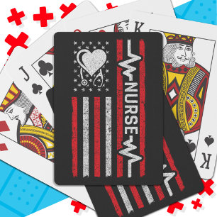 US American Flag Hero Heart Nurse Appreciation Playing Cards