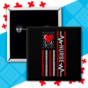 US American Flag Hero Life Nurse Appreciation 2 Inch Square Button