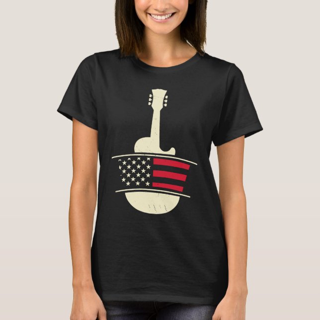 US American Flag I Guitar Player I Musician Guitar T-Shirt (Front)