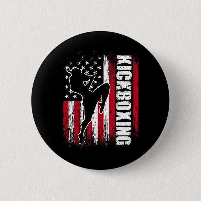 Us American Flag Kickboxing Fighter Kickboxer Mart 2 Inch Round Button (Front)