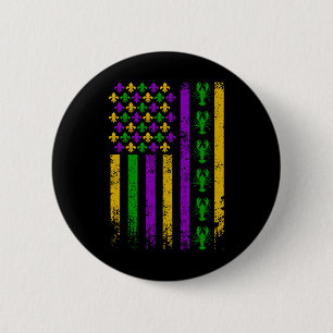 Us American Flag Mardi Gras Crawfish Vintage 2 Inch Round Button