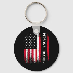 Us American Flag Personal Trainer Fitness Instruct Keychain