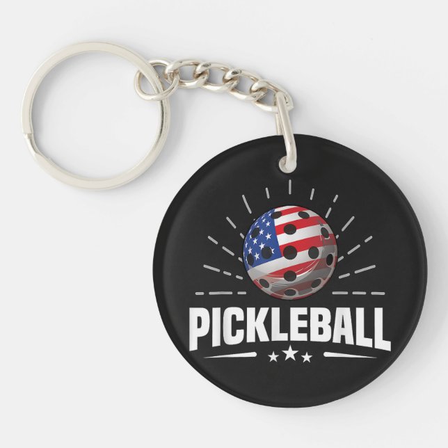 US American Flag Pickleball Player Keychain (Front)