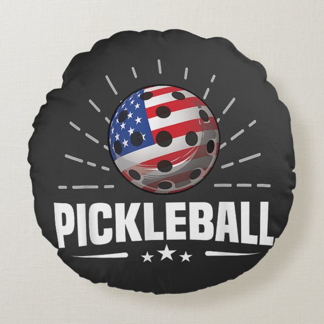 US American Flag Pickleball Player Round Pillow (Front)