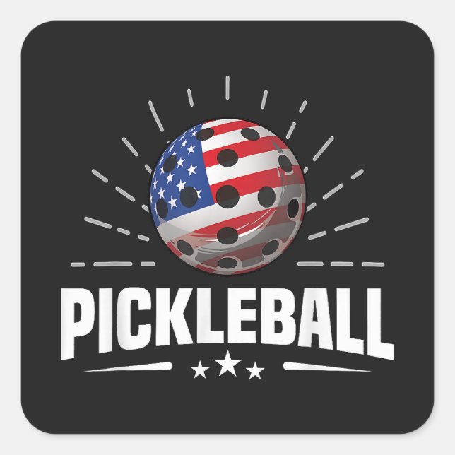 US American Flag Pickleball Player Square Sticker (Front)