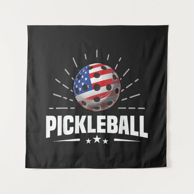 US American Flag Pickleball Player Tapestry (Front)