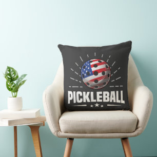US American Flag Pickleball Player Throw Pillow