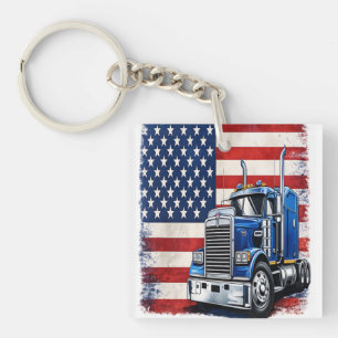 US American Flag Semi Truck Driver Keychain