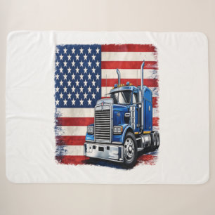 US American Flag Semi Truck Driver Sherpa Blanket