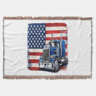 US American Flag Semi Truck Driver Throw Blanket