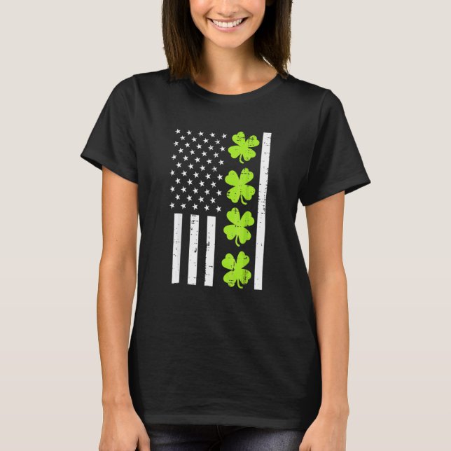 Us American Flag Shamrock St Patricks Day Men Wome T-Shirt (Front)