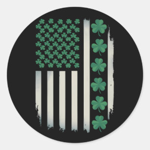 US American Flag Shamrocks St Patricks Day America Classic Round Sticker