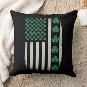 US American Flag Shamrocks St Patricks Day America Throw Pillow
