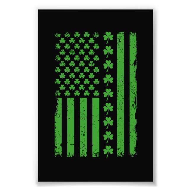 US American Flag Shamrocks St Patricks day Photo Print (Front)