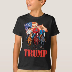 Us American Flag Team Trump Cowboy Riding Horses W T-Shirt