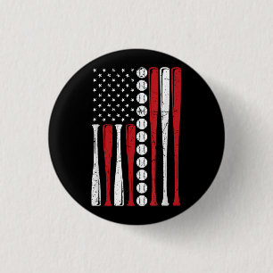 US American Flag Vintage Baseball Flag 4th Of July 1 Inch Round Button