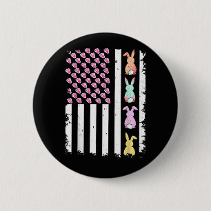 US American Flag with Bunny for Easter Day 2 Inch Round Button