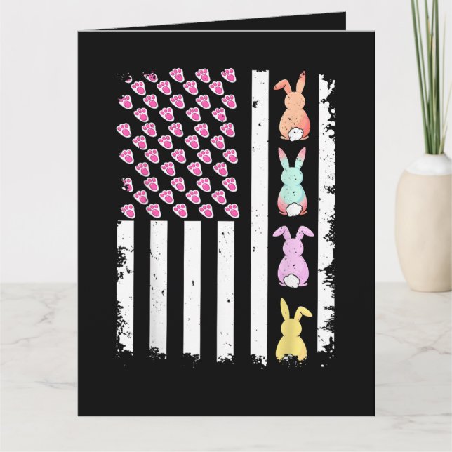 US American Flag with Bunny for Easter Day Card (Front)