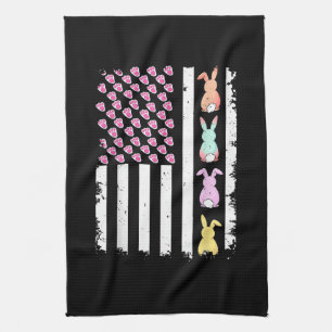 US American Flag with Bunny for Easter Day Kitchen Towel