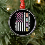 US American Flag with Bunny for Easter Day Metal Ornament<br><div class="desc">US American Flag with Bunny for Easter Day</div>