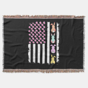 US American Flag with Bunny for Easter Day Throw Blanket