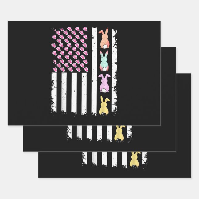 US American Flag with Bunny for Easter Day Wrapping Paper Sheet (Set)