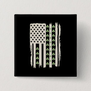 US American Flag With Shamrocks for St Patricks  2 Inch Square Button